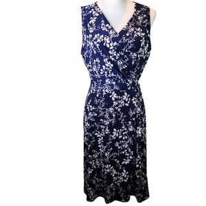 Hail3y:23 Navy Floral Faux Wrap Dress Sleeveless Midi Wedding Guest XL